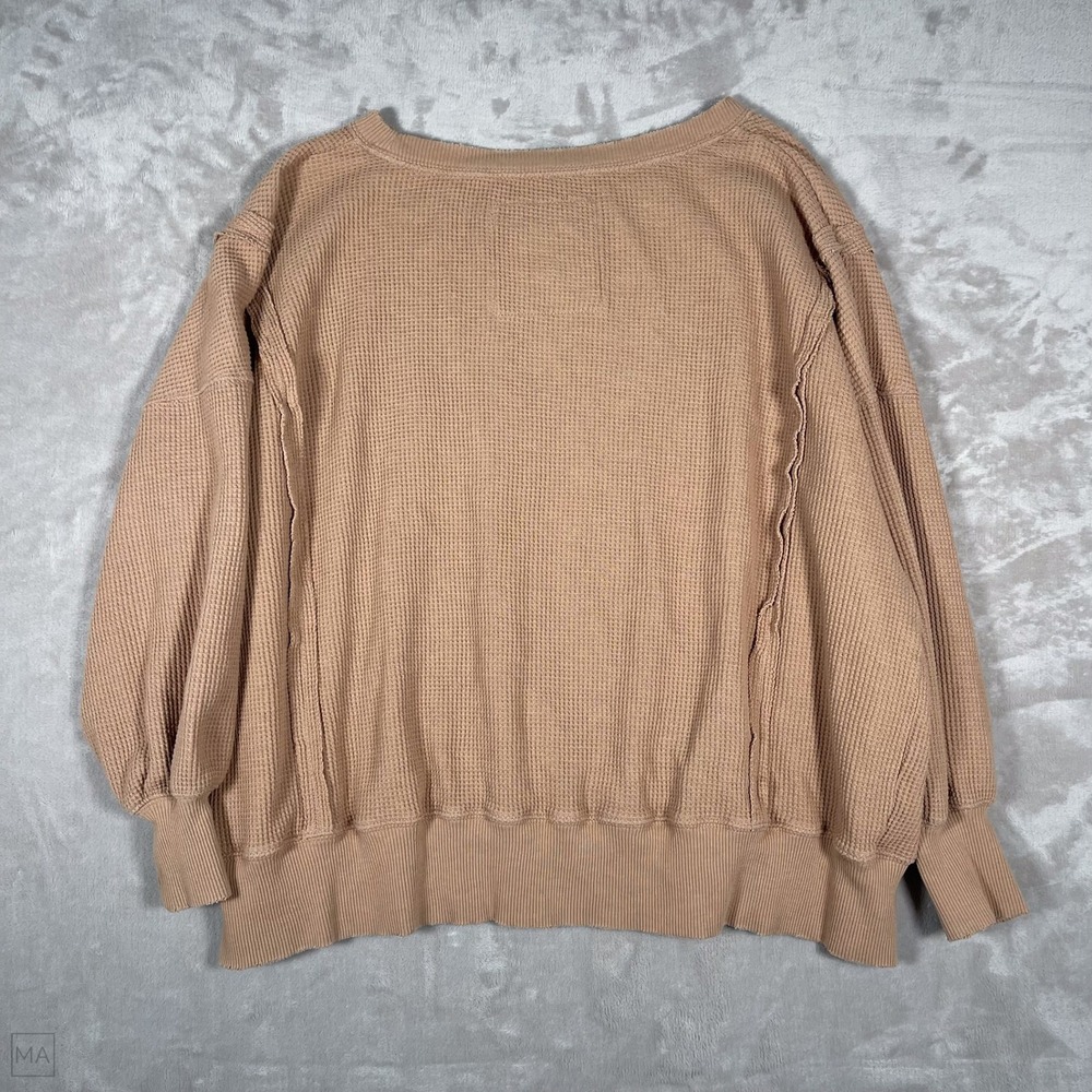 American Eagle Women's Sweater Oversized Waffle Knit Seriously Lived In XS Tan - Picture 8 of 8